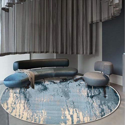Vqbawmloㅤ Runder Kurzflor Designer Teppich Schlafzimmer rutschfeste Teppiche Dekorative Teppiche für das Wohnzimmer Pflegeleicht Moderne abstrakte Blaue und weiße schneebedeckte Berge, ∅120 cm von Vqbawmloㅤ