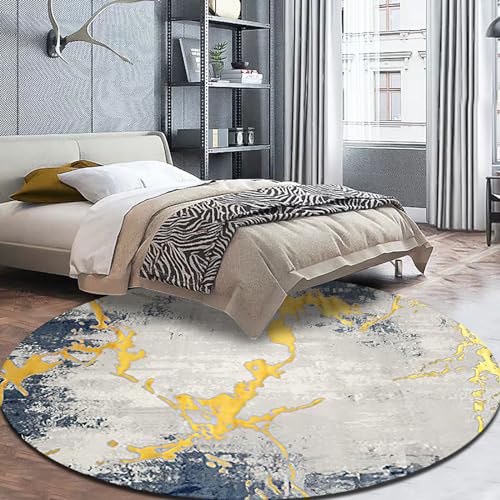 Vqbawmloㅤ Runder Kurzflor Designer Teppich Schlafzimmer rutschfeste Teppiche Dekorative Teppiche für das Wohnzimmer Pflegeleicht Modernes abstraktes Tintengoldgrau, ∅120 cm von Vqbawmloㅤ
