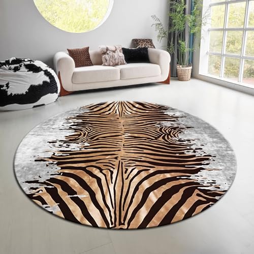 Vqbawmloㅤ Runder Kurzflor Designer Teppich Schlafzimmer rutschfeste Teppiche Dekorative Teppiche für das Wohnzimmer Pflegeleicht Modische, personalisierte Tigerfellimitation, ∅120 cm von Vqbawmloㅤ
