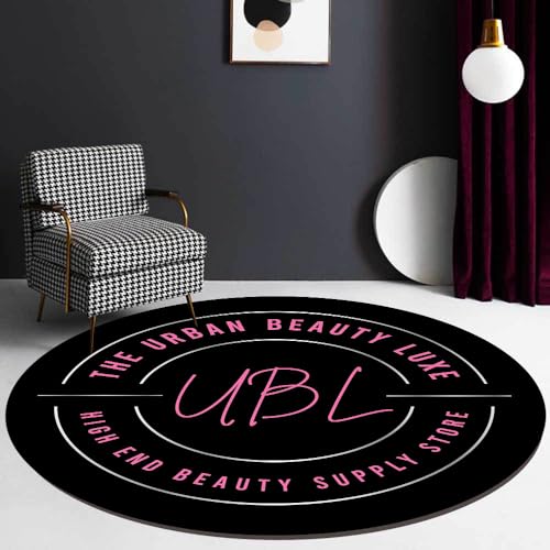 Vqbawmloㅤ Runder Kurzflor Designer Teppich Schlafzimmer rutschfeste Teppiche Dekorative Teppiche für das Wohnzimmer Pflegeleicht Stilvolle personalisierte rosa und Schwarze Buchstaben, ∅120 cm von Vqbawmloㅤ