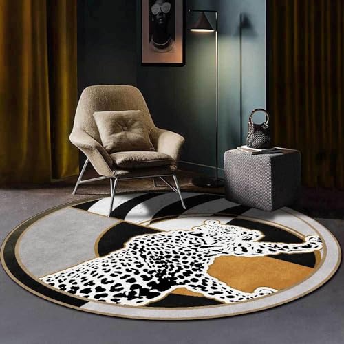 Vqbawmloㅤ Runder Kurzflor Designer Teppich Schlafzimmer rutschfeste Teppiche Dekorative Teppiche für das Wohnzimmer Pflegeleicht Stilvoller geometrischer Abstrakter Leopard schwarz weiß, ∅120 cm von Vqbawmloㅤ