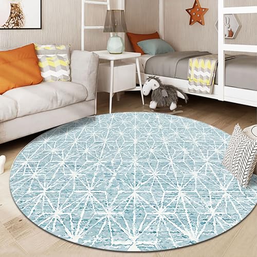Vqbawmloㅤ Runder Kurzflor Designer Teppich Schlafzimmer rutschfeste Teppiche Dekorative Teppiche für das Wohnzimmer Pflegeleicht abstrakte minimalistische Blaue Geometrie, ∅120 cm von Vqbawmloㅤ