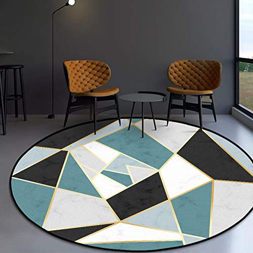 Vqbawmloㅤ Runder Teppich Kurzflor Esszimmer Teppich für Schlafzimmer rutschfest Teppich Dekorative Teppiche für das Wohnzimmer Blaue, weiße und Schwarze unregelmäßige geometrische Verbindung, ∅80 cm von Vqbawmloㅤ
