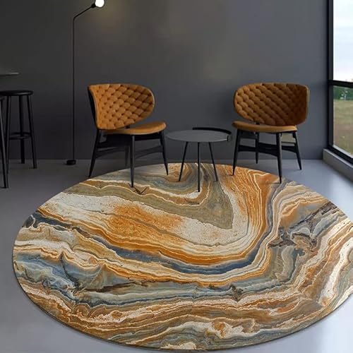 Vqbawmloㅤ Runder Teppich Kurzflor Esszimmer Teppich für Schlafzimmer rutschfest Teppich Dekorative Teppiche für das Wohnzimmer Modernes abstraktes Rockmuster in Orange, ∅ 80 cm von Vqbawmloㅤ