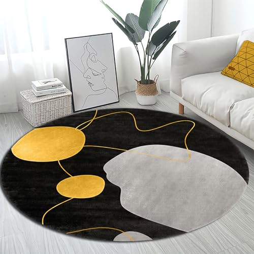 Vqbawmloㅤ Runder Teppich Wohnzimmer, Esszimmer Kurzfloriger Teppich Designer Teppich Pflegeleicht Anti-Rutsch-Rugs Moderne, Schlichte gelbe und graue Tupfen, ∅ 70 cm von Vqbawmloㅤ