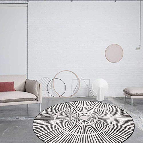 Vqbawmloㅤ Runder Teppich Kurzflor Esszimmer Teppich für Schlafzimmer rutschfest Teppich Dekorative Teppiche für das Wohnzimmer Einfache Moderne geometrische graue Linien, ∅80 cm von Vqbawmloㅤ