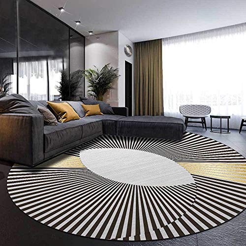Vqbawmloㅤ Runder Teppich Kurzflor Esszimmer Teppich für Schlafzimmer rutschfest Teppich Dekorative Teppiche für das Wohnzimmer Leichte, luxuriöse Schwarze und graue Linien im Metallstil, ∅80 cm von Vqbawmloㅤ