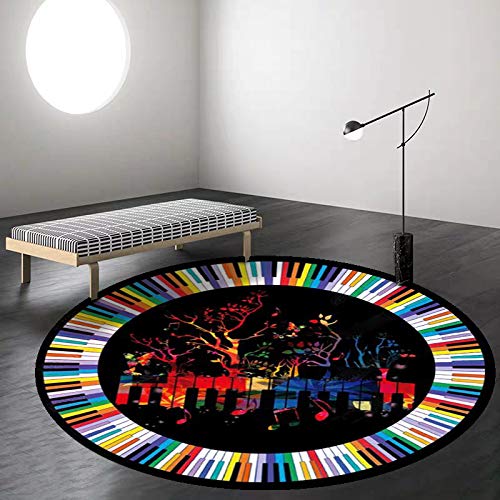 Vqbawmloㅤ Runder Teppich Kurzflor Esszimmer Teppich für Schlafzimmer rutschfest Teppich Dekorative Teppiche für das Wohnzimmer Moderne farbenfrohe Musik-Klaviertasten, ∅80 cm von Vqbawmloㅤ