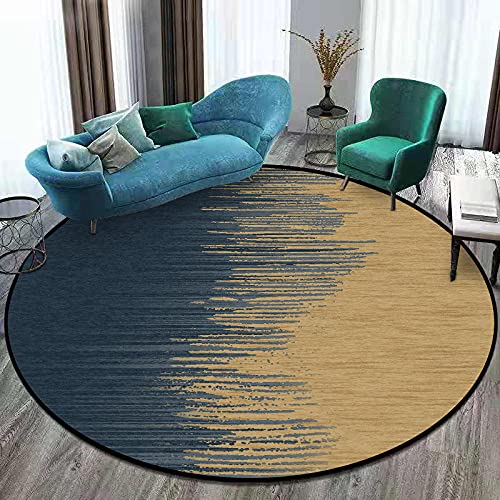 Vqbawmloㅤ Runder Teppich Kurzflor Esszimmer Teppich für Schlafzimmer rutschfest Teppich Dekorative Teppiche für das Wohnzimmer Moderner, einfacher Farbverlauf in Blau und Gelb, ∅80 cm von Vqbawmloㅤ