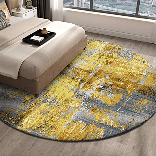 Vqbawmloㅤ Runder Waschbarer Teppich Wohnzimmer Teppich Schlafzimmer Kurzflor Teppich Groß für rutschfest Teppich Modernes, helles, luxuriöses Goldfolien-Offwhite, ∅ 160 cm von Vqbawmloㅤ
