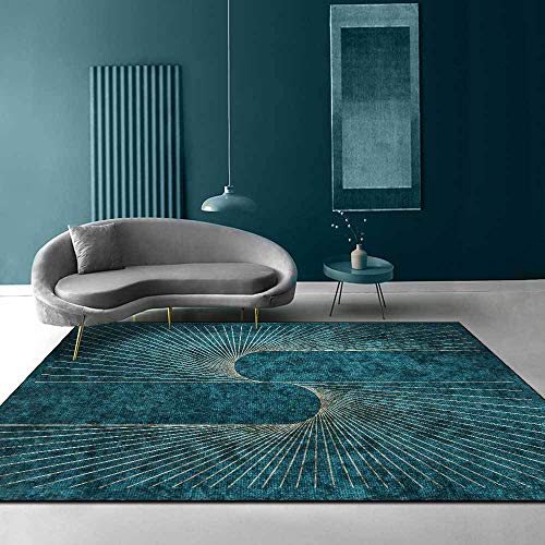 Vqbawmloㅤ Schlafzimmer Kurzflor Teppich Designer rutschfest Waschbarer Teppich Wohnzimmer Spielzimmer Teppich Moderne, helle, luxuriöse grüne Goldlinien 150 x 200 cm von Vqbawmloㅤ