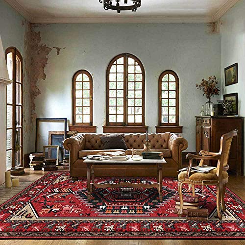 Vqbawmloㅤ Schlafzimmer Kurzflor Teppich Rutschfester Moderner Teppich für Küche Flur & Wohnraum Teppich Retro-geometrischer Ethno-Stil rot 80 x 160 cm von Vqbawmloㅤ