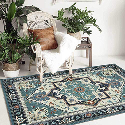 Vqbawmloㅤ Schlafzimmer Kurzflor Teppich Rutschfester Moderner Teppich für Küche Flur & Wohnraum Teppich geometrisches florales Ethno-Stilgrün 80 x 160 cm von Vqbawmloㅤ