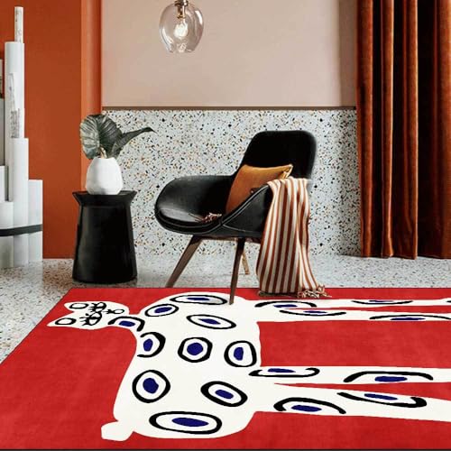 Vqbawmloㅤ Wohnzimmer Kurzflor Teppich Modern Weich rutschfest Teppich Esszimmer Küche Balkon Teppich Modernes abstraktes geometrisches Katzenrot 140 x 200 cm von Vqbawmloㅤ