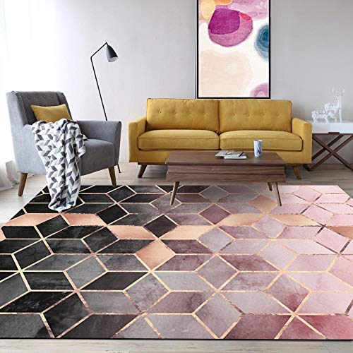 Vqbawmloㅤ Wohnzimmer Kurzflor Teppich Waschbar Pflegeleicht rutschfest Teppich Modern Schlafzimmer Teppich Modisches geometrisches Rautengitter mit Farbverlauf 160 x 200 cm von Vqbawmloㅤ