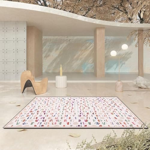 Vqbawmloㅤ Wohnzimmer Kurzflor Teppich Waschbarer Modern Teppich Balkon Flur Küche Bad Kinderzimmer Teppich Abstrakte geometrische Tupfen bunt 110 x 190 cm von Vqbawmloㅤ