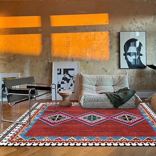 Vqbawmloㅤ Wohnzimmer Teppich Kurzflor rutschfest Teppich für Kinderzimmer Schlafzimmer Arbeitszimmer Büro Flur Einfacher mehrfarbiger geometrischer ethnischer Stil 120 x 180 cm von Vqbawmloㅤ