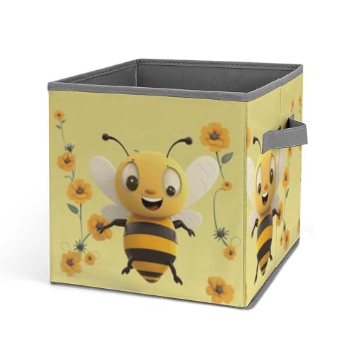 Faltbare Aufbewahrungskörbe zum Organisieren von Spielzeug, Büchern, Regalen, Schrank, Happy Bee bedruckt, große Aufbewahrungsbox mit Seilgriffen Faltbare Aufbewahrungskörbe zum Organisieren von Spielzeug, Büchern, Regalen, Schrank, Happy Bee bedruckt, große Aufbewahrungsbox mit Seilgriffen von Vqqkasmn