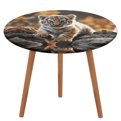 Wasserdichte runde Tischdecke für den Außenbereich, elastische Tischdecke, Gartentischdecke, abwischbarer Tischschutz, niedlicher Tiger, bedruckt für Abendessen, Küche, Party, Tischdekoration von Vqqkasmn