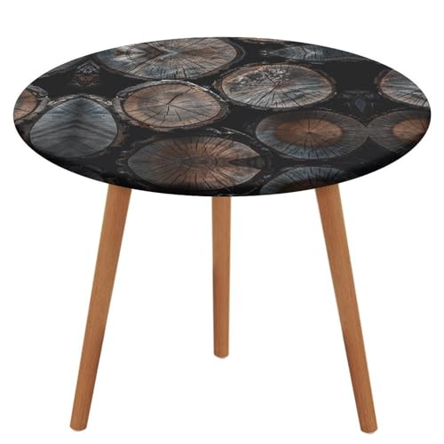 Wasserdichte runde Tischdecke für den Außenbereich, elastische Tischdecke, Gartentischdecke, abwischbarer Tischschutz, runder Schnitt, Holz, bedruckt für Abendessen, Küche, Party, Tischdekoration von Vqqkasmn