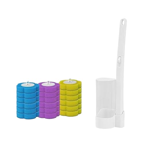 Vqxmhrpw Einweg-Wand-WC-Brüher-Set Haushalts-Batoom-Reinigungswerkzeug Keine Toten Winkel Ersatzköpfe(White Base+18 Purple Head) von Vqxmhrpw