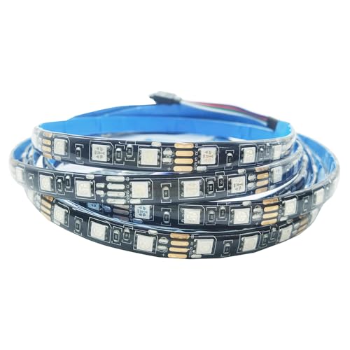 12V RGB LED Streifen Licht 5M Strip Lichtband Schwarz PCB Board 5050 IP65 Wasserdicht 300 LEDs Farbwechsel Band Leiste Lichtleiste für Schlafzimmer, Küche Dekoration von Vrabocry