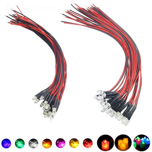 35 Stück (7 Farben x 5 Stück) 5mm Kerze Flackern Lichter LED Dioden Pre Wired 7.9 Zoll DC 9-12v Leuchten Sortiment emittierende Glühbirnen-Lampen-Set Vielfalt Farbe Warm weiß Rot Gelb Grün Blau Orange von Vrabocry