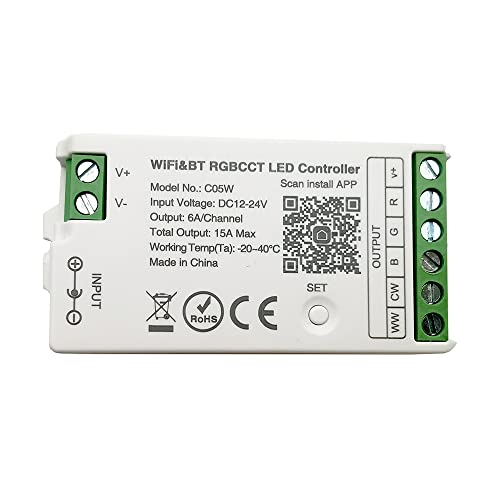 C05W(FUT039W Upgrade) RGBCCT RGB+Weiß+Kühles Weiß 2700K-6500K 2,4 GHz WiFi LED Controller Gruppensteuerung Kompatibel mit Alexa Google Home APP Steuerung Arbeit mit WR01RF Smart Panel von Vrabocry