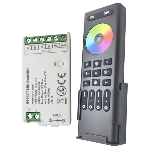 FCOB COB 5050SMD 2.4GHz RF Dim CCT RGBWW RGB+CCT 4-Zone RF Fernbedienung Controller Kit Für C01-05RF C01-05W C01-05Z WB5 LED Controller (RGBCCT, schwarz Schale) von Vrabocry