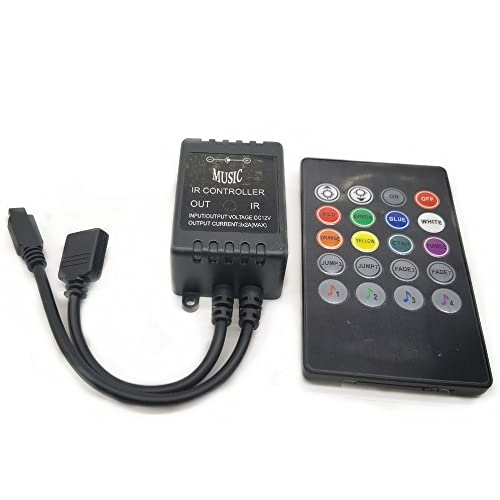 Infrarot-Musik-Controller, 20 Tasten, IR-Fernbedienung, Sound-Sensor-Controller für 5050, 3528, 5630, RGB-LED-Streifen, flexibel (Einzelausgang) von Vrabocry