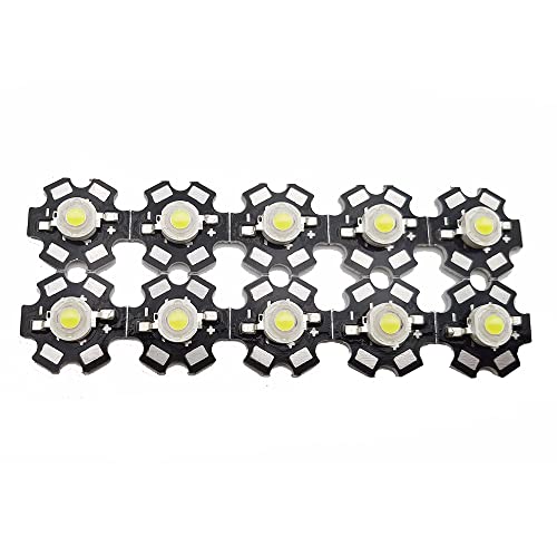 Vrabocry 10 STÜCKE Chip LED, High Power Led Chip 3 Watt Hohe Helle Integrierte Chip Lichtquelle Led-Lampe für Birne Lampe DIY Beleuchtung(6000-6500K) Mit 20mm Schwarz Stern PCB von Vrabocry