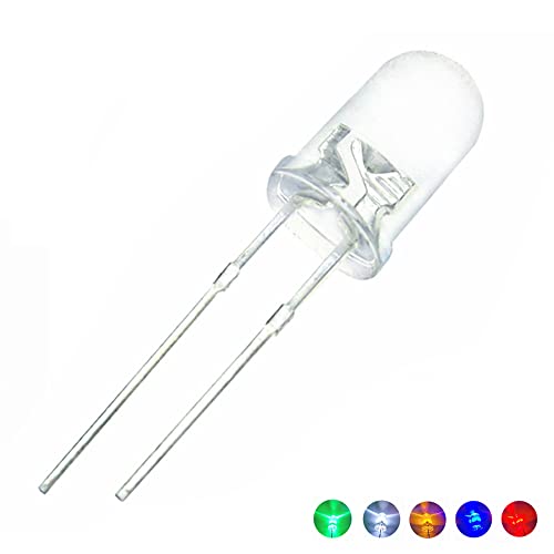 Vrabocry 100 Stück LED Licht Diffus Dioden LED Lampe emittierende Gemischte Kit 5 Farben x 20 Stück 5 mm Weiß Rot Gelb Grün Blau (Transparenter Kopf) von Vrabocry
