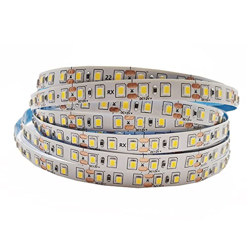 Vrabocry 16.4ft DC12V LED Strip natürliches Weiß 2835SMD Band Leiste Streifen 600 LEDs 8MM PCB Lichterkette Stripe Lichtleiste TV Innen Treppenlicht Deko Lichter, nicht wasserdicht IP20,120LEDs/M von Vrabocry