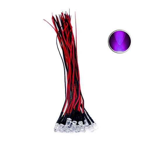 Vrabocry 20x 5mm Leds mit 20cm Kabel 12 Volt DC/Led fertig verkabelt (Lila) von Vrabocry