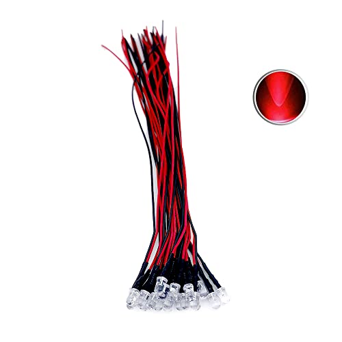 Vrabocry 20x 5mm Leds mit 20cm Kabel 12 Volt DC/Led fertig verkabelt (Rot) von Vrabocry