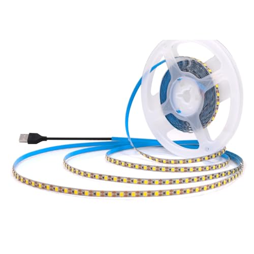 Vrabocry 5V USB LED Strip LED Streifen kaltes Weiß 120Leds/m 3mm Schmale Breite pcb 5m SMD2835 LED Band Selbstklebend Nicht Wasserdicht IP20 Lichtband für Innen Heim Küche Deko von Vrabocry