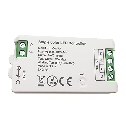 Vrabocry C01RF 2.4Ghz Monochrom LED Controller für FCOB 3528 2835 Einfarbiger LED-Streifen Arbeit mit Tuya Gateway LM087 LM007 RF-Fernbedienung Dimmer DC12V/DC24V von Vrabocry