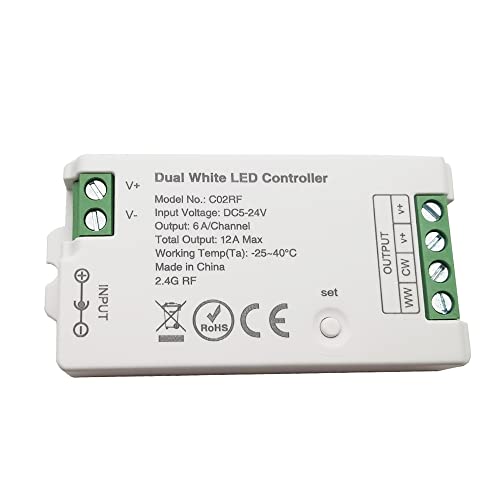 Vrabocry C02RF 2.4Ghz CCT LED Controller für CCT Tunable Dual White 2700K-6500K LED-Streifen Arbeit mit Tuya Gateway LM007 RF-Fernbedienung Dimmer von Vrabocry