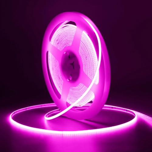 Vrabocry COB LED Streifen 16.4ft DC 24V LED Strip Rosa 3mm Breite 400 LEDs/m Lichtleiste LED Band Selbstklebend Stripes für TV Hintergrundbeleuchtung DIY Dekorative Beleuchtung von Vrabocry
