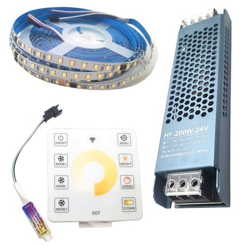 Vrabocry DC 24V CCT Laufendes Wasser Fließendes 1903 IC LED Streifen Licht Doppelte Farbe Flexibles Pferderennen Band 10m Kit mit Touch Panel Controller 24V 200W Netzteil (10m Set) von Vrabocry