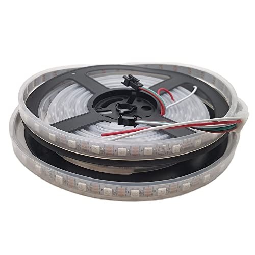 Vrabocry LED-Streifen WS2812B, Verfolgungseffekte 5050SMD einzeln adressierbar 16.4FT 60Pixels/m 300Pixels Flexible weiße FPCB Traumfarbe IP67 wasserdicht für Schlafzimmer DIY Projekte DC5V von Vrabocry