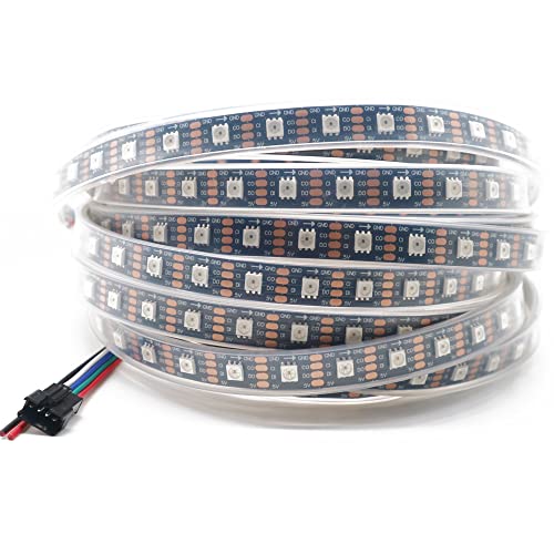Vrabocry SK9822 (ähnlich APA102C) Individuell adressierbar 16.5ft 5m 60 Pixel/LEDs/m 300 LEDs IP67 Wasserdichtes Schwarzes PCB DATA und CLOCK separat DC5V Full Color von Vrabocry