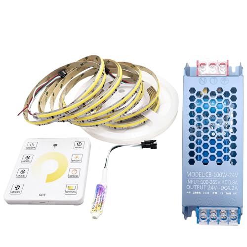 Vrabocry WS2811 fließendes Wasser führte Streifen COB 24V 5M CCT 2700K bis 6500K Pferderennen führte Bandlicht mit Sync 8Keys Touch Panel LED Controller 100W Power von Vrabocry