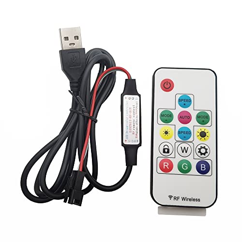 WS2811 WS2812B SK6812 RGB LED Streifen Licht Controller 14 Tasten DC5-24V RF Wireless 3Pin Jack USB Ausgang Fernbedienung für Mini LED Pixel Streifen Dimmer von Vrabocry