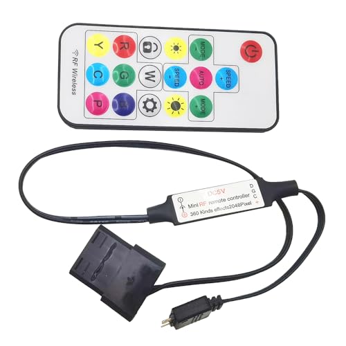 mini 3-Pin 5V ARGB Controller für digital adressierbare RGB-LEDs mit 17keys RF-Fernbedienung(5V 3Pin Molex) von Vrabocry