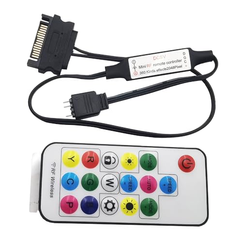 mini 3-Pin 5V ARGB Controller für digital adressierbare RGB-LEDs mit 17keys RF-Fernbedienung(5V 3Pin SATA) von Vrabocry