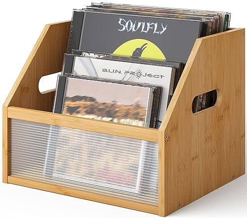 Vriccc Vinyl-Schallplatten-Aufbewahrungsbox, Bambus-Holz-Schallplattenhalter, Aufbewahrung, Zeitschriftenbuch, Album, Präsentationsständer, stilvoller Desktop-Datei-Sortierer für Home Office von Vriccc