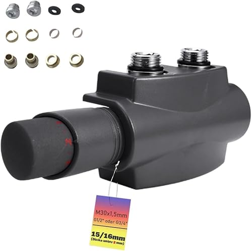 Multiblock Set mit Thermostat, Eck und Durchgangsform Hahnblock für Heizkörper Badheizkörper Anschlussarmatur Mittelanschluss Heizkörperventil Ventil-Armaturen Messing, G1/2" G3/4", 15/16mm, Anthrazit Multiblock Set mit Thermostat, Eck und Durchgangsform Hahnblock für Heizkörper Badheizkörper Anschlussarmatur Mittelanschluss Heizkörperventil Ventil-Armaturen Messing, G1/2" G3/4", 15/16mm, Anthrazit von Vrietina