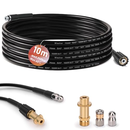 Rohrreinigungsschlauch 10m, mit M22 Adapter, Düsen starr + rotierend, 240bar 60°C Rohrreinigungsset Geeignet für Kränzle Kärcher K2-K7, Hochdruckreiniger Hochdruckschlauch Rohrreinigungsschlauch 10m, mit M22 Adapter, Düsen starr + rotierend, 240bar 60°C Rohrreinigungsset Geeignet für Kränzle Kärcher K2-K7, Hochdruckreiniger Hochdruckschlauch von Vrietina