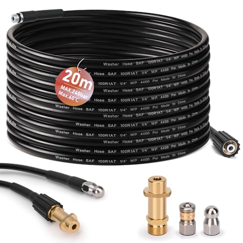 Rohrreinigungsschlauch 20m, mit M22 Adapter, Düsen starr + rotierend, 240bar 60°C Rohrreinigungsset Geeignet für Kränzle Kärcher K2-K7, Hochdruckreiniger Hochdruckschlauch Rohrreinigungsschlauch 20m, mit M22 Adapter, Düsen starr + rotierend, 240bar 60°C Rohrreinigungsset Geeignet für Kränzle Kärcher K2-K7, Hochdruckreiniger Hochdruckschlauch von Vrietina